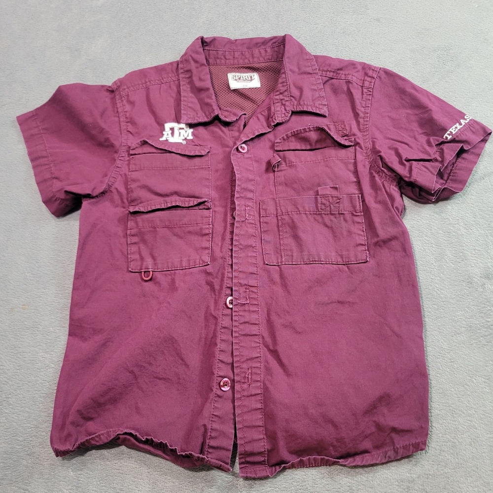 Spirit Texas A&M Aggies Youth Medium Maroon Short Sleeve Fishing Shirt Button Up